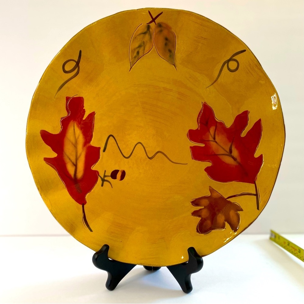 Fall Serving Plate 12” Porcelaina Handmade Leaves Acorn